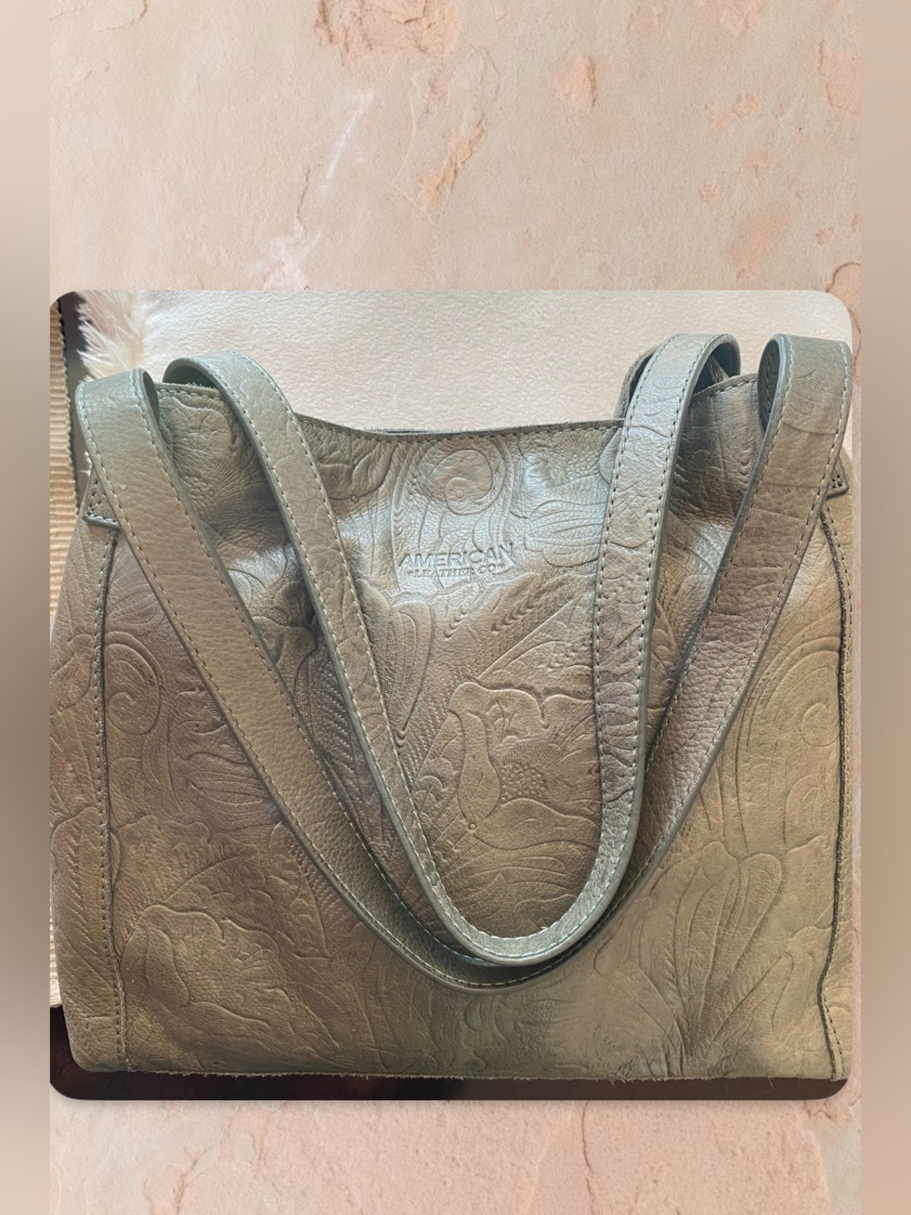 American Leather Co. Embossed Sage Green Leather Tote